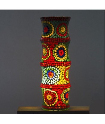 By Sigris - Lámpara marroquí cilindro Multicolor de Cristal Vidrio | Lámpara de Sobremesa Lampara Mesa De Noche