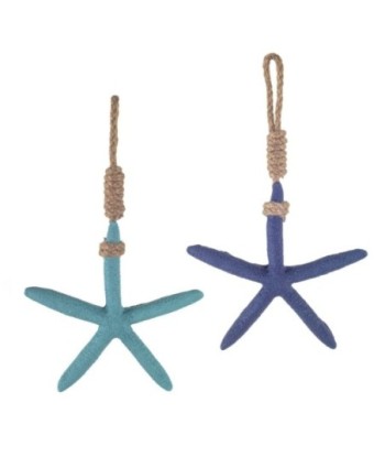 By SIGRIS Adorno Colgante Estrella 2 U Azul de Madera 12X2X12cm Colgante Aplique Pared Adornos Náuticos