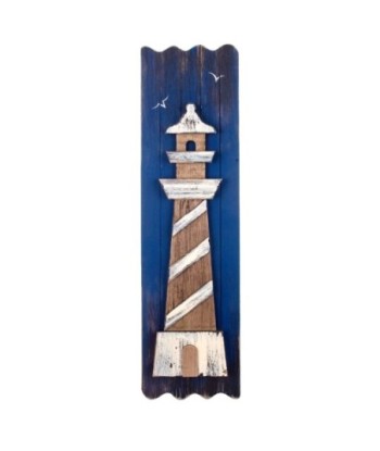 By SIGRIS Adorno Faro Mar Azul de Madera 74X3X20cm Colgante Aplique Pared Adornos Náuticos
