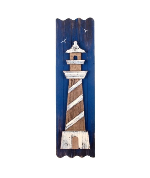 By SIGRIS Adorno Faro Mar Azul de Madera 74X3X20cm Colgante Aplique Pared Adornos Náuticos