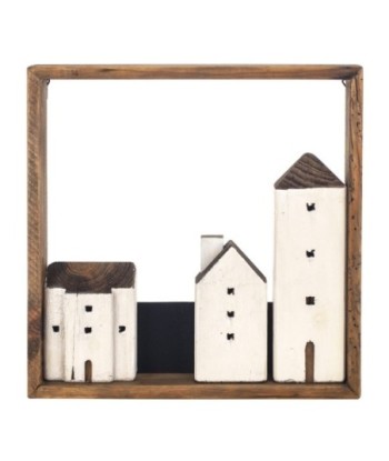 By SIGRIS Cuadro Pared Casas Marrón de Madera 36*5*36cm Cuadro