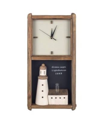 By SIGRIS Reloj Pared con Faro Marrón de Madera 61*7*30cm Reloj