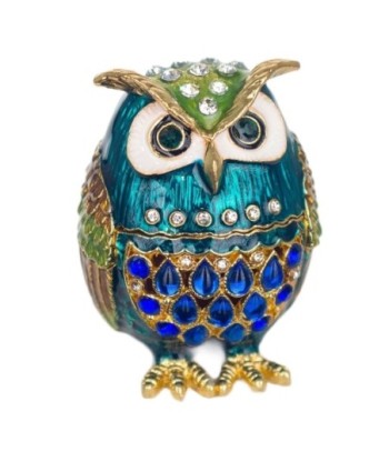 By SIGRIS Cajita Búho Azul de Metal 7X5X5cm Caja Caja Bonita Cajita Madera Regalo