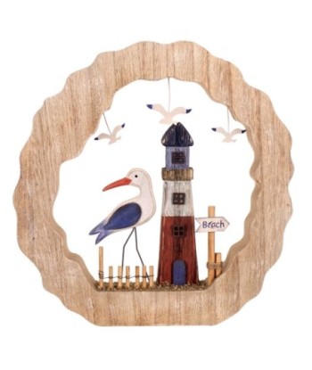Signes Grimalt By SIGRIS - Adorno Faro y Gaviota Marrón de Madera | Figura Marinera Aplique Pared Adornos Náuticos