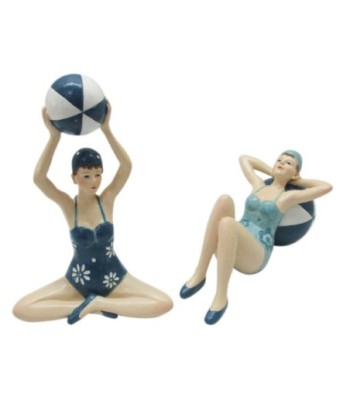 By SIGRIS Figura niña sentada 2 Unidades Azul de Resina 20X7X14cm Figura de Persona Decoración Hogar