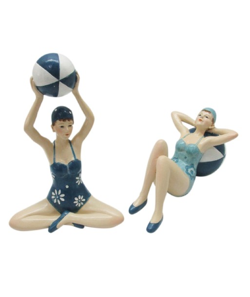 By SIGRIS Figura niña sentada 2 Unidades Azul de Resina 20X7X14cm Figura de Persona Decoración Hogar