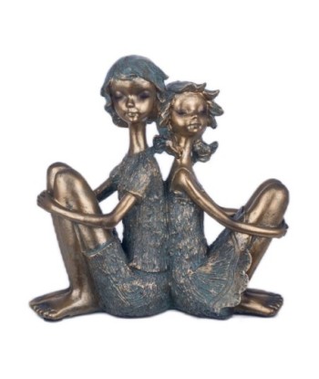 By SIGRIS Figura Pareja Sentada Dorado de Resina 21X8X21cm Figura de Persona Decoración Hogar Figuras De Resina