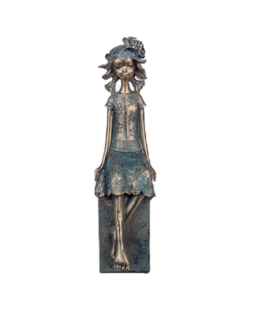 By SIGRIS Figura Niña Sentada Gris de Resina 34X12X10cm Figura de Persona Decoración Hogar Figuras De Resina Para