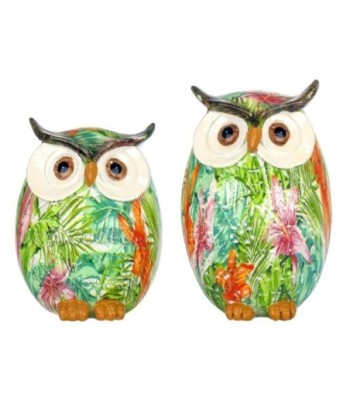 By SIGRIS Figura Búho 2 Unidades VERDE de Resina 15*11*10cm Figura de Búho