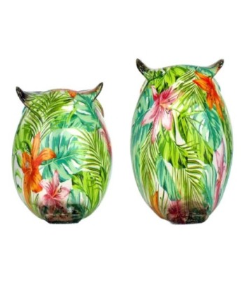 By SIGRIS Figura Búho 2 Unidades VERDE de Resina 15*11*10cm Figura de Búho