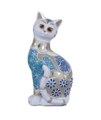 By SIGRIS Figura Gato Azul de Resina 29X10X15cm Figura de Gato Decoración Hogar Figuras De Resina Para Jardin