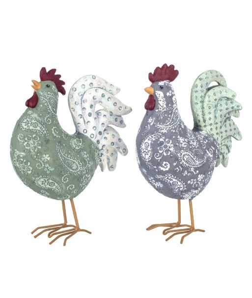By SIGRIS Figura Gallinas 2 Unidades GRIS de Resina 23*8*17cm Figura de Animal