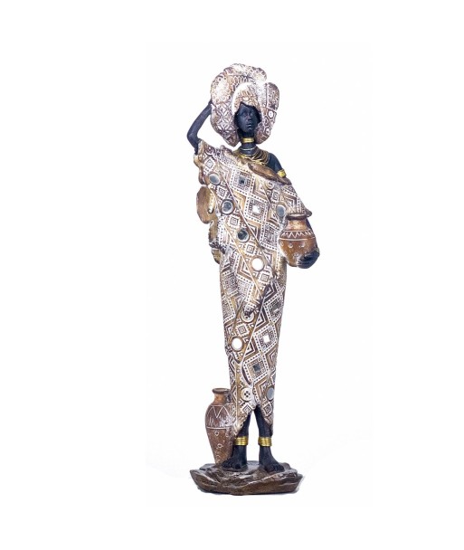 By SIGRIS Figura Africana Gris de Resina 40X8X12cm Figura de Africana Decoración Hogar Figuras Decorativas