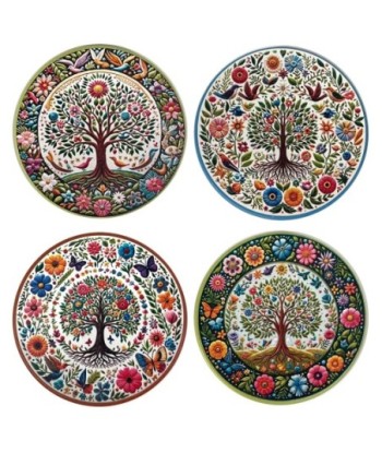Posavasos Árbol de la Vida - Set de 4 Cerámica Multicolor para Decoración y Regalo Original