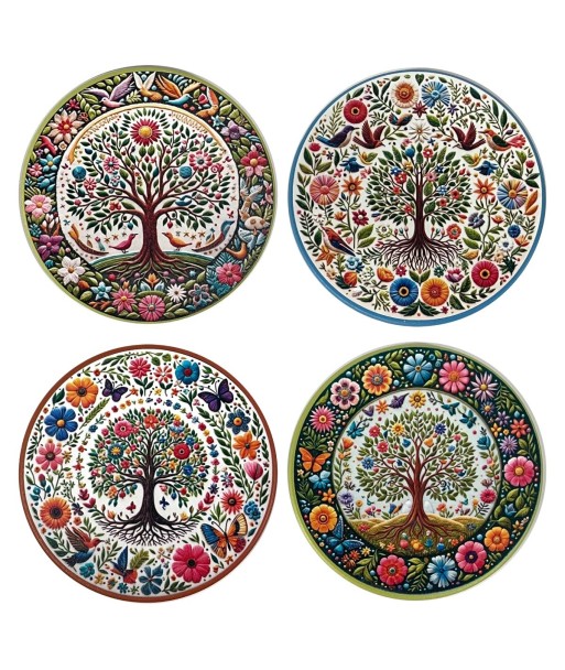 Posavasos Árbol de la Vida - Set de 4 Cerámica Multicolor para Decoración y Regalo Original