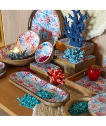 ORIGEN Home Decor - Bandeja ovalada coral  Cocina | Cajas Y Bandejas Azul - 2x13x46 cm
