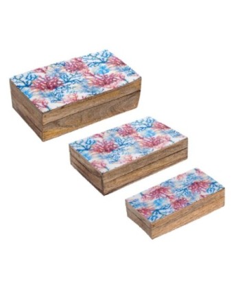 Signes Grimalt By SIGRIS - Cajas corales 3 Unidades Azul de Madera | Caja Mueble Almacenamiento Caja De Almacenamiento