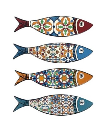 Salvamantel de Cerámica Pez Multicolor para Decoración de Mesa, Juego de 4 Unidades, Estilo Marino y Náutico
