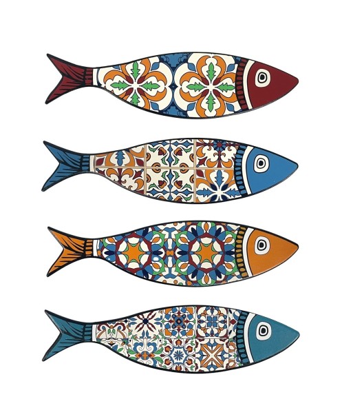 Salvamantel de Cerámica Pez Multicolor para Decoración de Mesa, Juego de 4 Unidades, Estilo Marino y Náutico