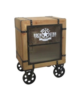 By SIGRIS Mueble Mesita con Ruedas Marrón de Madera 67X36X48cm Mesita Aparador Industrial Aparador Rustico