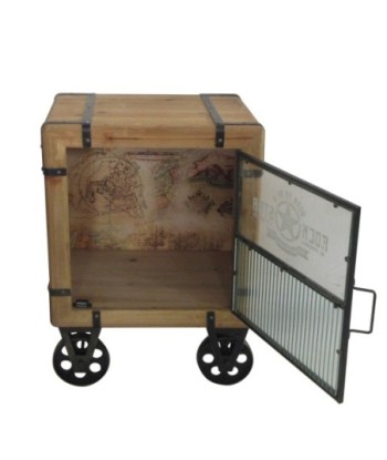 By SIGRIS Mueble Mesita con Ruedas Marrón de Madera 67X36X48cm Mesita Aparador Industrial Aparador Rustico