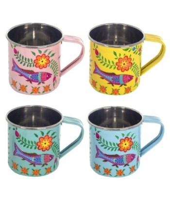 By SIGRIS Taza 4 Unidades Multicolor de Metal Esmaltado 9*9*12cm Set de 4 Unidades Taza