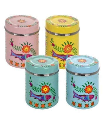 By SIGRIS Caja Mujer Índia 4 Uni. Multicolor de Metal Esmaltado 14*11*11cm Set de 4 Unidades Caja
