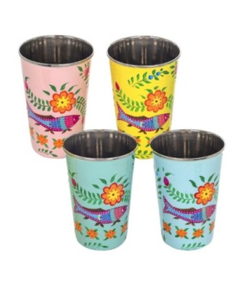 By SIGRIS Vaso 4 Unidades Multicolor de Metal Esmaltado 12*8*8cm Set de 4 Unidades Vaso