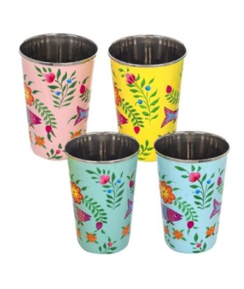 By SIGRIS Vaso 4 Unidades Multicolor de Metal Esmaltado 12*8*8cm Set de 4 Unidades Vaso