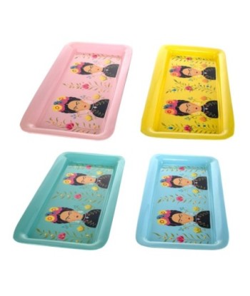 By SIGRIS Bandeja Larga 4 Unidades Multicolor de Metal Esmaltado 3*18*40cm Set de 4 Unidades Bandeja