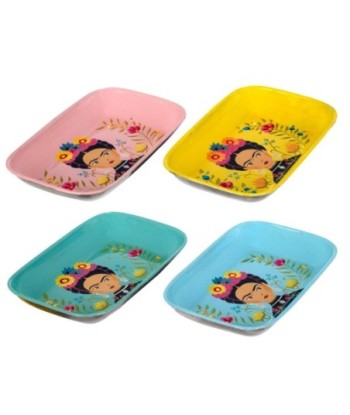 By SIGRIS Bandeja 4 Unidades Multicolor de Metal Esmaltado 3*12*17cm Set de 4 Unidades Bandeja