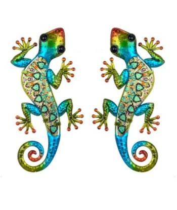 By SIGRIS Figura de Animal Verde de Metal y Cristal 1*13*30cm Set de 2 Unidades Figura Lagartos 2 Unidades