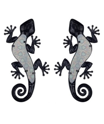 By SIGRIS Figura de Animal Verde de Metal y Cristal 1*13*30cm Set de 2 Unidades Figura Lagartos 2 Unidades
