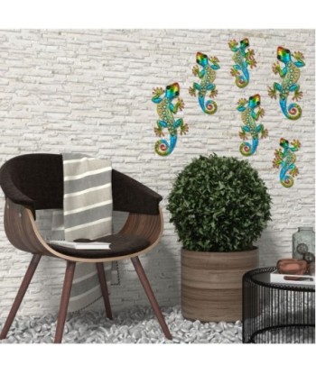 By SIGRIS Figura de Animal Verde de Metal y Cristal 1*13*30cm Set de 2 Unidades Figura Lagartos 2 Unidades