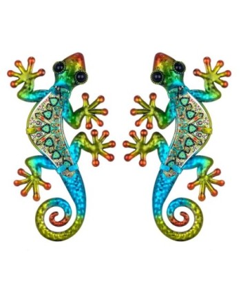 By SIGRIS Figura de Animal Verde de Metal y Cristal 1*11*21cm Set de 2 Unidades Figura Lagartos 2 Unidades