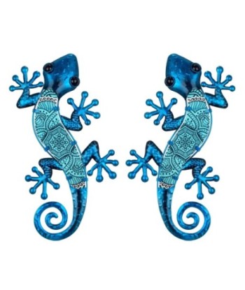 By SIGRIS Figura de Animal Azul de Metal y Cristal 1*17*36cm Set de 2 Unidades Figura Lagartos 2 Unidades