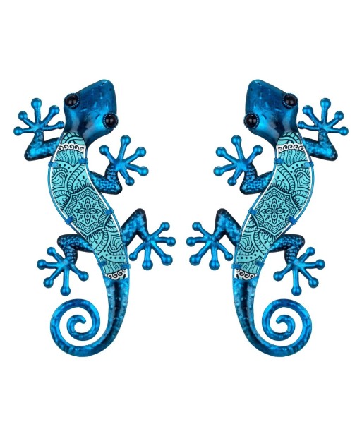 By SIGRIS Figura de Animal Azul de Metal y Cristal 1*17*36cm Set de 2 Unidades Figura Lagartos 2 Unidades