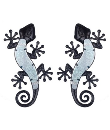 By SIGRIS Figura de Animal Azul de Metal y Cristal 1*17*36cm Set de 2 Unidades Figura Lagartos 2 Unidades