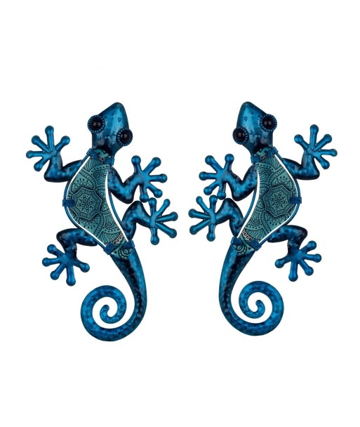 By SIGRIS Figura de Animal Azul de Metal y Cristal 1*13*30cm Set de 2 Unidades Figura Lagartos 2 Unidades