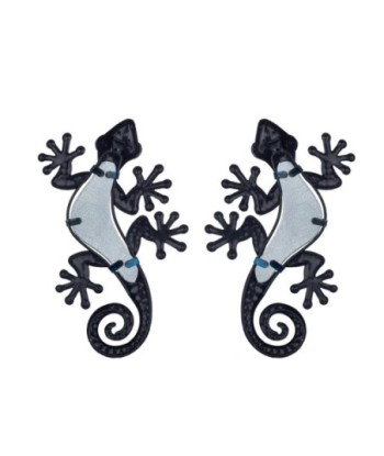 By SIGRIS Figura de Animal Azul de Metal y Cristal 1*13*30cm Set de 2 Unidades Figura Lagartos 2 Unidades