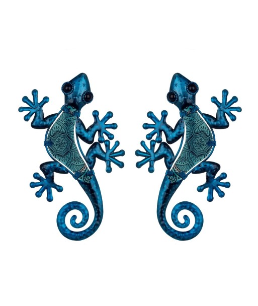 By SIGRIS Figura de Animal Azul de Metal y Cristal 1*11*21cm Set de 2 Unidades Figura Lagartos 2 Unidades