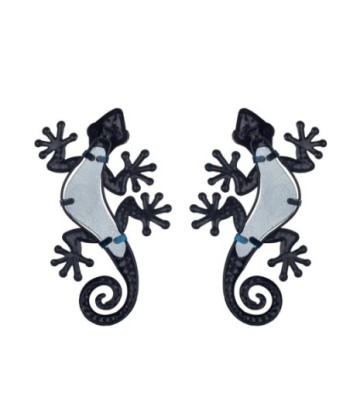 By SIGRIS Figura de Animal Azul de Metal y Cristal 1*11*21cm Set de 2 Unidades Figura Lagartos 2 Unidades