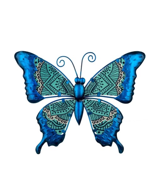 By SIGRIS Figura de Animal Azul de Metal y Cristal 24*1*31cm Figura Mariposa