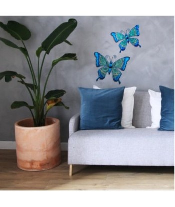 By SIGRIS Figura de Animal Azul de Metal y Cristal 24*1*31cm Figura Mariposa