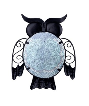 By SIGRIS Figura de Búho Azul de Metal y Cristal 24*2*20cm Figura Búho