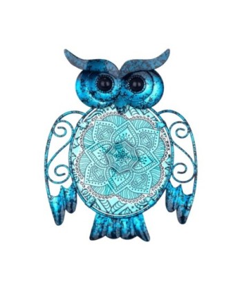By SIGRIS Figura de Búho Azul de Metal y Cristal 19*2*15cm Figura Búho