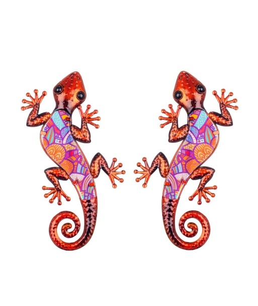 By SIGRIS Figura de Animal Naranja de Metal y Cristal 1*13*30cm Set de 2 Unidades Figura Lagartos 2 Unidades