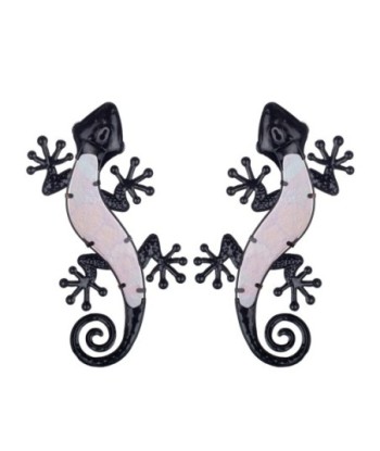 By SIGRIS Figura de Animal Naranja de Metal y Cristal 1*13*30cm Set de 2 Unidades Figura Lagartos 2 Unidades