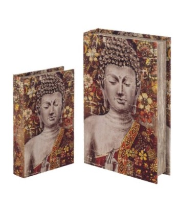 By SIGRIS Cajas de libro Rojo de MDF Forrado de Tela-Pintada 26*5*17cm Set de 2 Unidades Caja libro Set 2 U