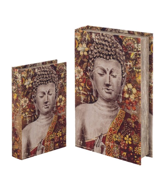 By SIGRIS Cajas de libro Rojo de MDF Forrado de Tela-Pintada 26*5*17cm Set de 2 Unidades Caja libro Set 2 U